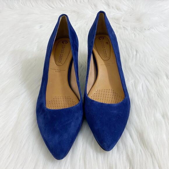 NWOB Corso Como Navy Blue Suede Pointy Toe Block Heel Pumps Women's US Size 6 - Picture 3 of 8
